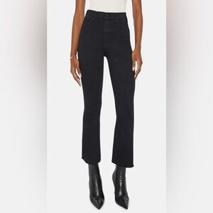 Mother The Hustler Ankle Fray Jeans In Not Guilty Black Denim Womens 24 Flare